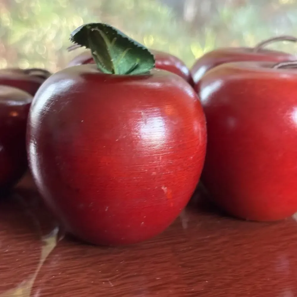 Vintage Wooden Apple Decor Set of 9 Red Rustic